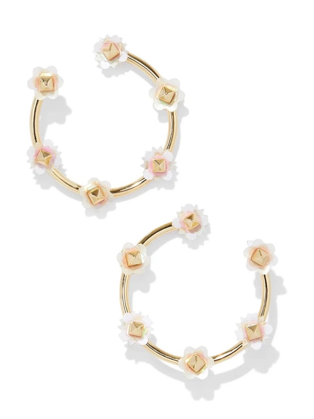 KENDRA SCOTT White Iridescent Floral Delilah Open Frame Hoop Earrings
